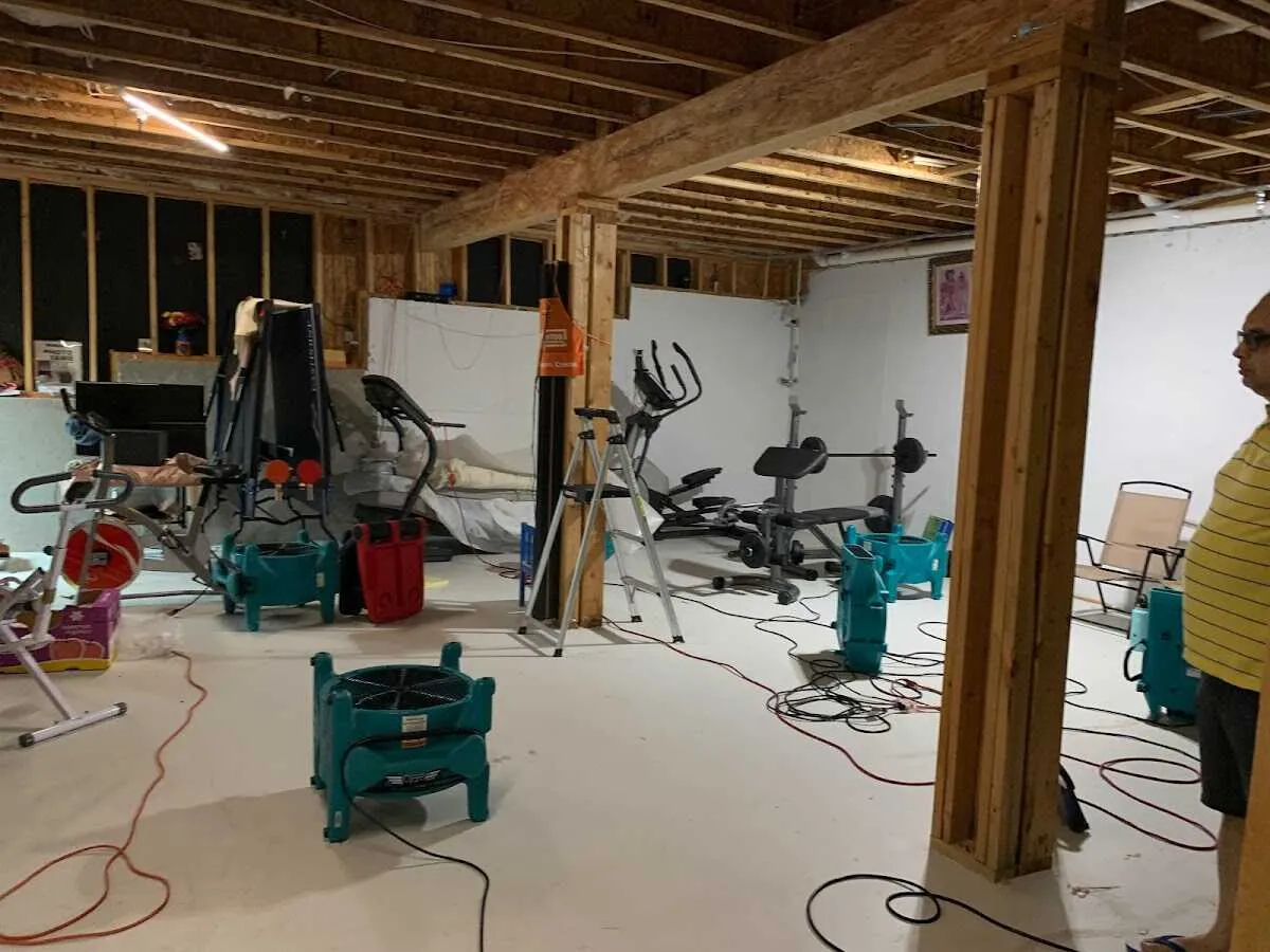 Basement drying equipment setup for Contents Cleaning & Restoration in Belchertown
